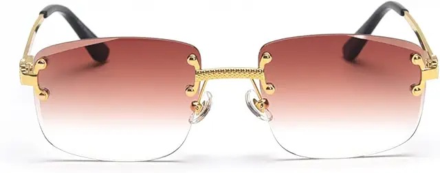 Cartier Bril Heren: Rimless Square Gradient Sunglasses Gold/Brown Vintage Retro