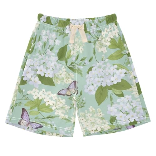 innewgogo Blue Flowers Purple Butterflies Toddler Baby Boy Girl Cotton Pull-On Shorts Elastic Waist Athletic Casual Shorts Drawstring Pants 5T