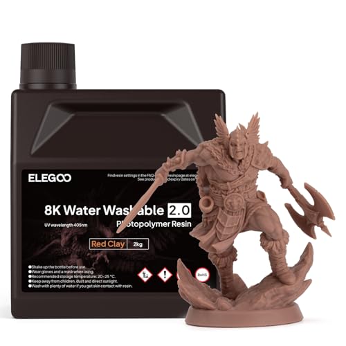 Image of ELEGOO 8K Water Washable Resin 2.0, 3D Printer Resin Red Clay 2000G | Higher Precision and Low Viscosity, 405nm Rapid UV-Curing Photopolymer Resin for LCD /DLP 3D Printing