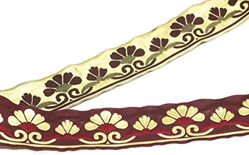 11 Yard Spool 1.37 inches Wide Gold&Claret Red Jacquard Ribbons Daisy Style Jacquard Trim Jacquard Ribbons Ribbon Trim