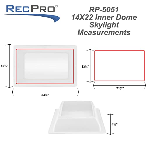 Recpro Rv Skylight Inner Dome With Clear Window | 14" X 22" Universal Inner Skylight #TOP3