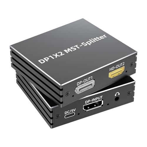BolAAzuL MST DisplayPort Splitter to HDMI and DisplayPort Dual Monitor Adapter 1 in 2 Out DP Female to DP HDMI Female Splitter 4K@60Hz with Audio Out for Dual Monitors Extended Display - w/Power