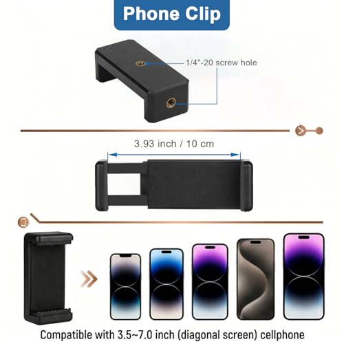 Image of ZORBES Aluminum Alloy Phone & Tablet Desk Stand with 360 Rotating 1 /4'' Ball Head Mount, Telescopic Height 30-45.5cm Heavy Base Holder Universal Live Streaming, Vlogging, Webcam