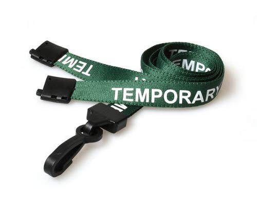 Identity-Plus: Green Pre-Printed TEMPORARY Lanyard with Plastic Clip and Safety Breakaway Point (10)