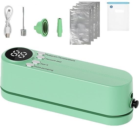 3-in-1 Mini Vacuum Sealer Machine – USB Rechargeable Portable Food Sealer & Air Pump, Handheld Bag Sealing Machine for Chips, Snacks & Food Storage Bags | Compact Kitchen Sealer (Green)-image-3