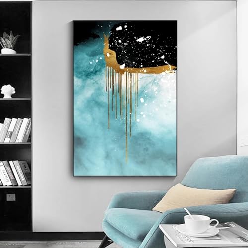 Toile abstraite océan doré 70x100cm pour habiller un mur vide de salon