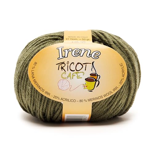 Tricot Cafè - Irene - Madeja de hilo mixto Lana Merinos no retráctil suave apto para todas las edades para agujas de tejer/ganchillos: 3.00/4.00 Made in Italy Verde militar
