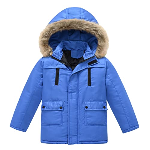 Kids Girls Floral Print Winter Coat Cotton Parka Hooded Snowsuit Warm Zip Up Windproof Puffer Jacket Outerwear (Blue, 3-4 Years)2