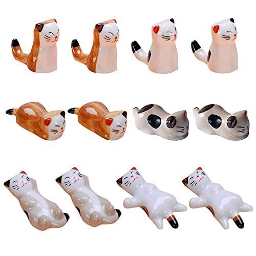 Yueser 12 Stücke Keramik Katze Stäbchenhalter,Essstäbchen Halter Keramik Katze Stäbchen Rest...