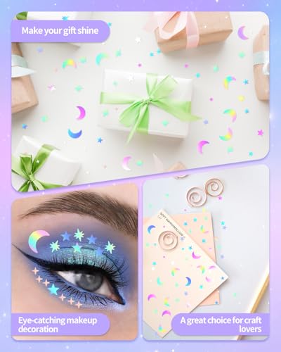 Image of 4000 PCS Star and Moon Confetti Glitter, Holographic Metallic Foil Stars Moon Glitter, Sequin Galaxy Iridescent Table Scatter for Wedding, Festival Party, DIY, Unicorn Theme, Birthday (10 mm, 6 mm)