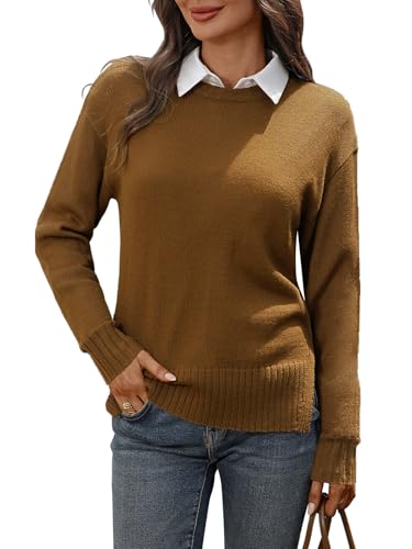 Women's Wool Sweaters Split Side Winter Crewneck Dropped Shoulders Long Sleeve Ribbed Knit Pullover 2025