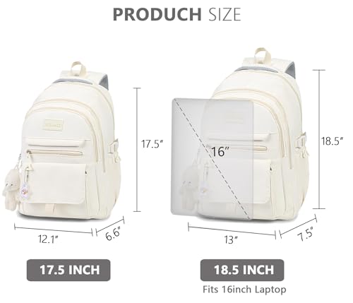 Image of PRLINJSK Girls Backpack for College High Middle School Student, Cute Aesthetic Bookbag for Teens Women with Accessories,Beige