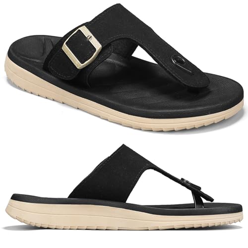 Image of Mens Sandals Adjustable Buckle Straps with Arch Support Lightweight Comfort Beach Sandals Soft Cushion Footbed Summer Slippers Open Toe Slides for Indoor and Outdoor