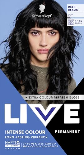 Schwarzkopf LIVE Intense Colour 099 Deep Black Long-lasting Permanent Black Hair Dye With Extra Colour Refresh Gloss