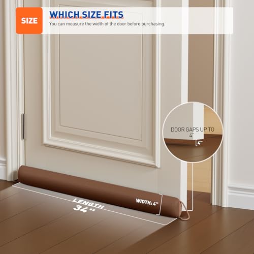 Image of MAGZO Door Draft Stopper, 34 Inch Under Door Draft Blocker Noise Stopper, Weighted Wind Blocker Draft Guard for Bottom of Door, Brown
