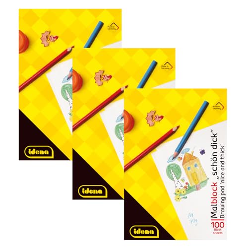Idena 10390 - Idena Malblock, DIN A4, 100 Blatt, 70 g/m², Schön Dick, 3 Stück, Weiß