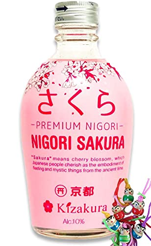 yoaxia ® - [ 300ml ] Sake Nigori Sakura (Kirschblüten) / ungefilterter Sake aus Japan, alc. 10% vol + ein kleiner Glücksanhänger gratis