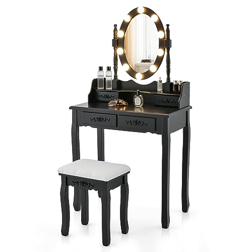 RELAX4LIFE Schminktisch Set mit Hocker, Frisiertisch mit 360° Schwenkbarem...