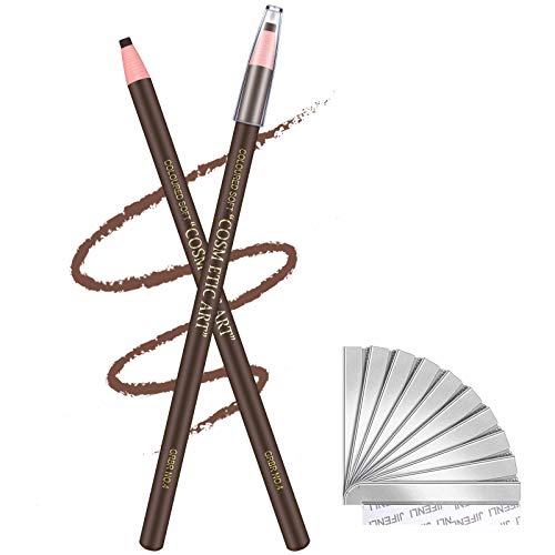 2 Pieces Eyebrow Pencil Eyeliner Pencil Eye Liner Pen Smooth Draw Eyebrow Peel-off Pencil Long Lasting Waterproof Marker Liner with 10 Pieces Eyebrow Trimming Blade Beauty Makeup Tool (Light Brown)