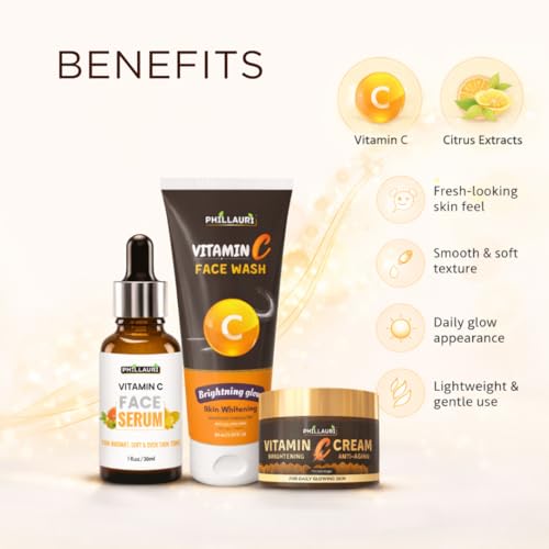 Image of Vitamin C Skin Care Combo | Face Wash Face Serum Facee Cream | Reduces Dark Spot | for Daily Care Routine | All Skin Types | for Men and Women