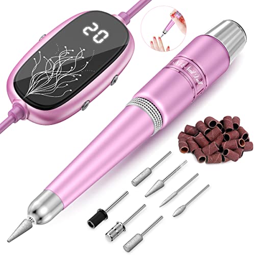 Gefaxi Electric Nail Drill, Portable Usb Efile Nail Drill Kit Professional With Led Speed Display And 7 Nail Drill Bits For Acrylic Gel Nails, Manicure Pedicure Tools Set For Home Salon, Pink #TOP17