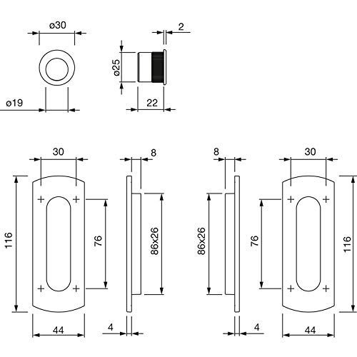 Hoppe Sliding Door Handle Set M463 - Rounded Corners Without Holes Brass Black, schwarz - Image 2