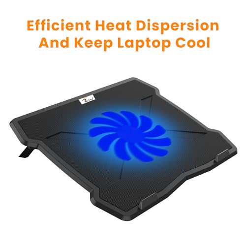 Image of TECHIE 1 Fan Laptop Cooling Pad with Hollow Heat Dissipation Design | Foldable, Ergonomic, Non-Slip Silicone Base | USB-A Connectivity Ultra-Quiet Cooler for 14-17 inch Laptops & Gaming Use (Black)