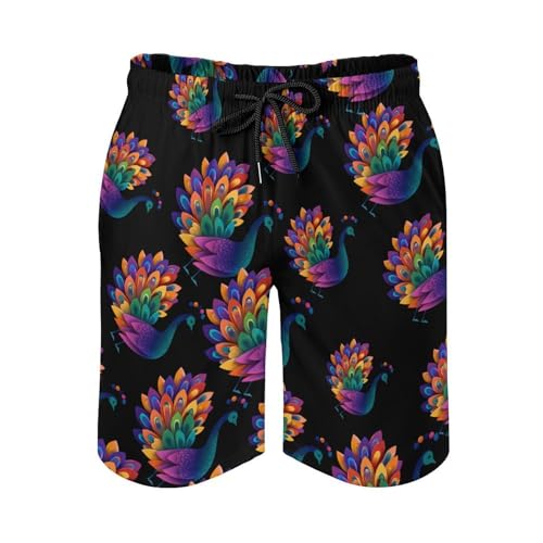 Colorful Peacock Mens Swim Trunks Quick Dry Board Shorts Beach Swimwear Bathing Suits2