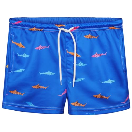 Aomig Bañador Niño Ropa, Bañador Corto para Niño Tiburón Estampado, Shorts de Baño Infantil Secado rápido Ropa de Baño con Cintura Ajustable Pantalones Cortos, 12 Yardas