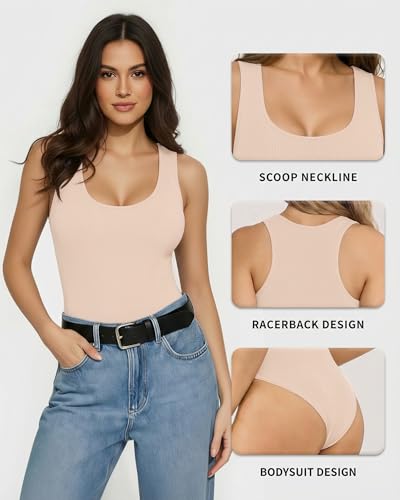 Image of Mangopop Women' Long Sleeve Ribbed Bodysuit Jumpsuits