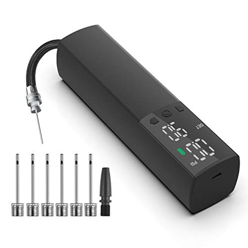 Zacro 2-in-1 Kompressor Elektrische Luftpumpe mit LCD Anzeige + LED Licht, Schwimmringdüse + 7 Ballnadelnl für Sportbälle, Fußball, Basketball und Schwimmringe(2000mAh Lithiumbatterie/USB)