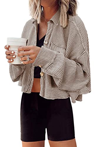 Panadila Women's Cropped Waffle Knit Shacket Short...