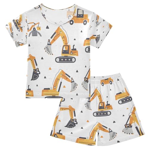 senya Short Sleeve Pajamas Sets Summer Cotton Sleepwear Yellow Excavating Machinery