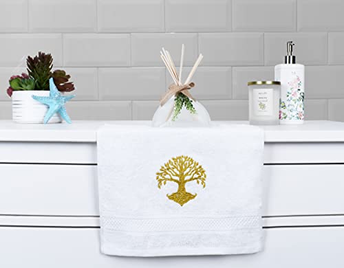 Voya - Luxury Embroidered Turkish Cotton - 13” × 13” Swashcloth For Bathroom, Kitchen, Hotel, Spa, Gym -White #TOP7