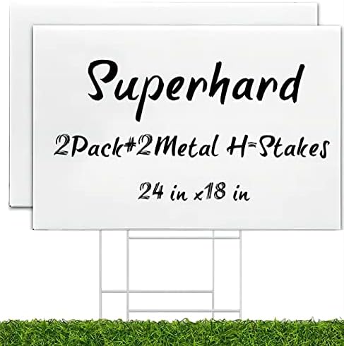 WENWELL 2 Blank Yard Signs with H Metal Stakes 18 x 24 Inch,Real Estate Garage Sale Sign Double Sided,Corrugated Plastic Lawn Sign,DIY Custom Outdoor Signs