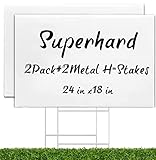 WENWELL 2 Blank Yard Signs with H Metal Stakes 18 x 24 Inch,Real Estate Garage Sale Sign Double Sided,Corrugated Plastic Lawn Sign,DIY Custom Outdoor Signs
