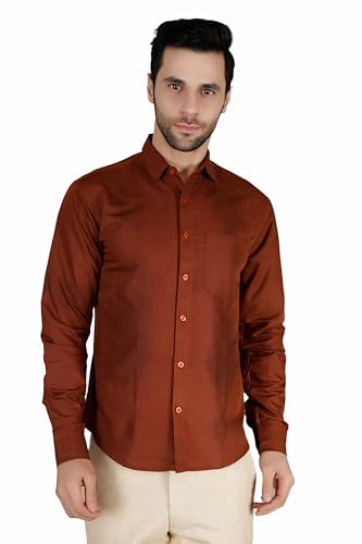 Image of Mens Slim fit Solid Casual Cotton Shirt with Spread Collar and Full Sleeves || Suitable for Office wear