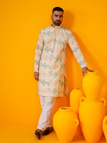 Sojanya (Since 1958 Men'S Cotton Silk Multi Thread Embroidered Kurta With White Pyjama2