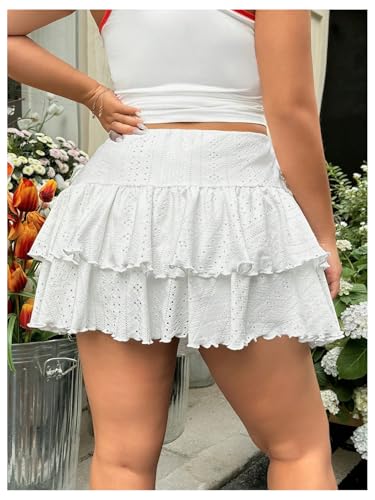 Verdusa Women's Plus Size Tiered Layered Ruffle Skirt Fairycore Eyelet Flowy Mini Skirts2