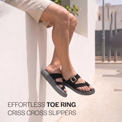 Image of FAUSTO Men Toe Ring Criss Cross Buckle Strap Side Stitched Waterproof Summer Slip On Sandals|Comfort Sole|Lightweight Slippers for Rainy Monsoon Season