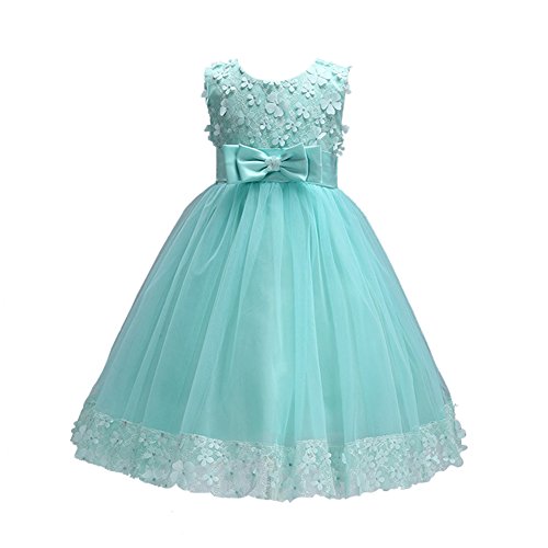 Weileenice 1-14 Years Big/Little Girl Flower Lace A-line Party Dresses Christmas Princess Bridesmaid Wedding Kids Ball Gown Toddler Formal Photo Shoot Pageant Dress (6-7 Years/Label 12, 314-AG)