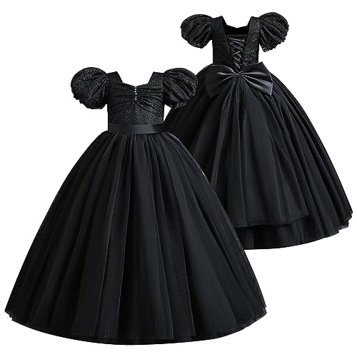 IDOPIP Flower Girl Sequin Lace-up Bow Dress for Kid Wedding Bridesmaid Pageant Party Formal Long Gown Communion Tulle Dresses3