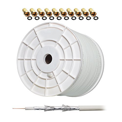 130dB 100m HB-Digital Class A+ REINES Kupfer SAT KOAXial Antennen Kabel UHD 4K inkl. 10x F-Stecker (vergoldet)