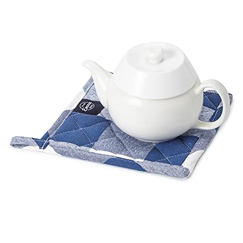 Image of Encasa XO Oven Microwave Pot Holders Trivets 21 cm (2 pc) for Kitchen Cooking & Baking - Heat Resistant, Thick & Safe, Protection of Hands from Hot Utensils, Grill, BBQ - Buffalo Blue Checks