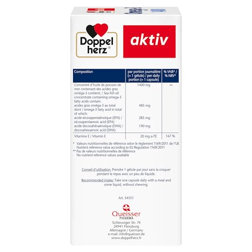 Doppelherz – Omega-3 1400 – Teneur élevée en acides gras Oméga 3 EPA et DHA & vitamine E – Pour la bonne fonction cardiaque – Huile de poisson de mer – 120 gélules – Image 8