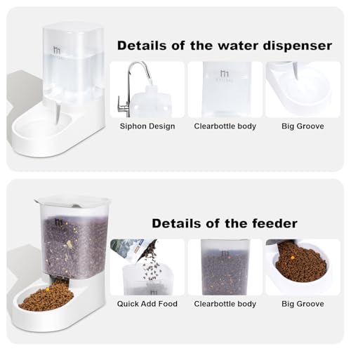 Marchul Cat Feeder and Water Dispenser, Automatic Gravity Dog Food Dispenser and Water Bowl, Pet Food Dispenser Set for Small Medium Dog Puppy Kitten, 1 Gallon (3.8L) - Image 5