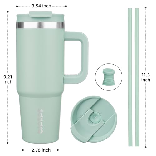 Image of BJPKPK Insulated Tumblers With Handle And Straw 30 oz Stainless Steel Tumbler Cups With Lid,Pistachio Green