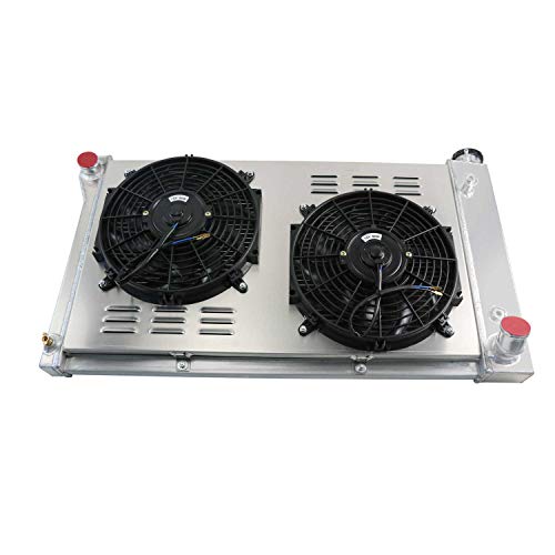 OzCoolingParts 3 Row Core Aluminum Radiator + 2 x 12" Fan w/Louver Shroud + Thermostat/Relay Wire Kit for 1967-1972 68 69 70 71 Chevy C10 C20 K10 K20 K30 Pickup Trucks and GMC More Models