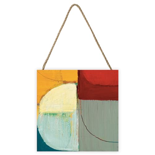 Bloc de bois ABSTRACT rouge jaune vert 20x20 cm pour deco