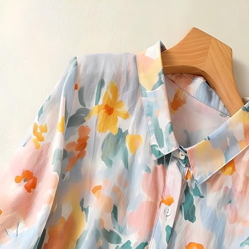 Image of Gufrina Women's Casual Button-Down Shirt with Multicolor Floral Print & Half Sleeves, Collar Neck